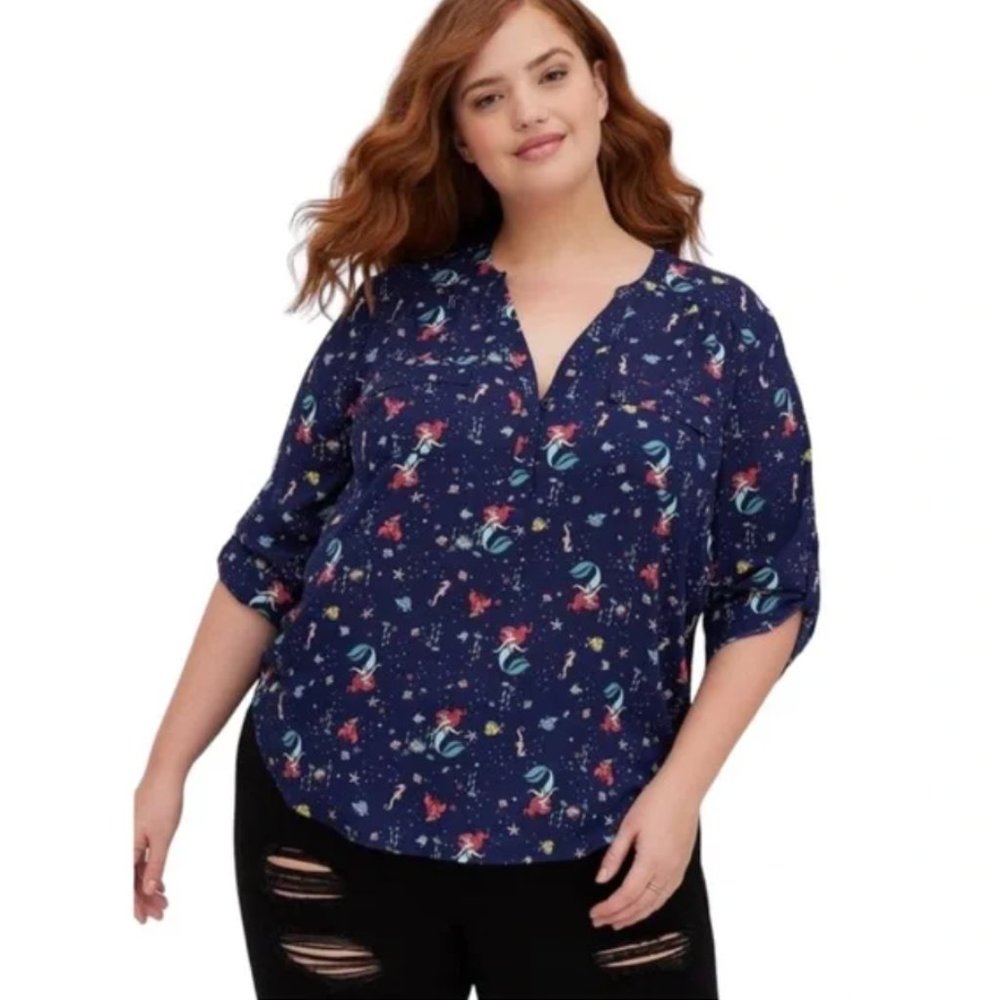 Disney The Little Mermaid Harper Blouse - Georgette Ariel & Flounder Navy